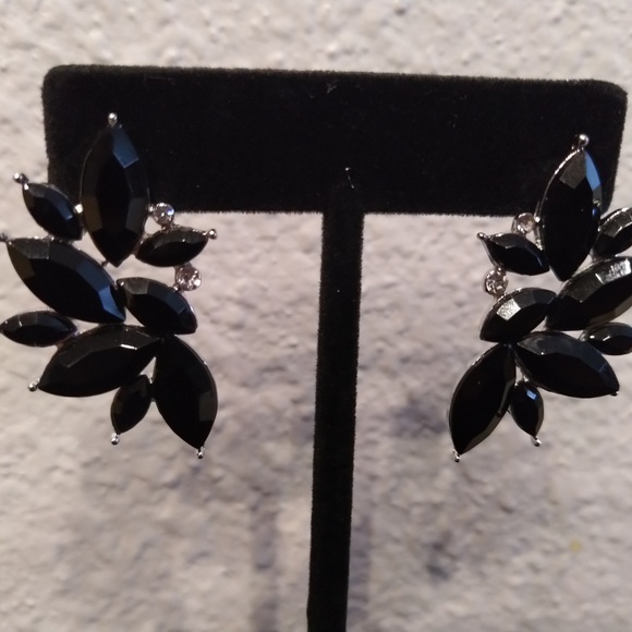 Onyx Black and Silver diamante Earrings - Picture 2 of 5